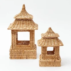 Mini Rattan Pagoda Lanterns (Pair)