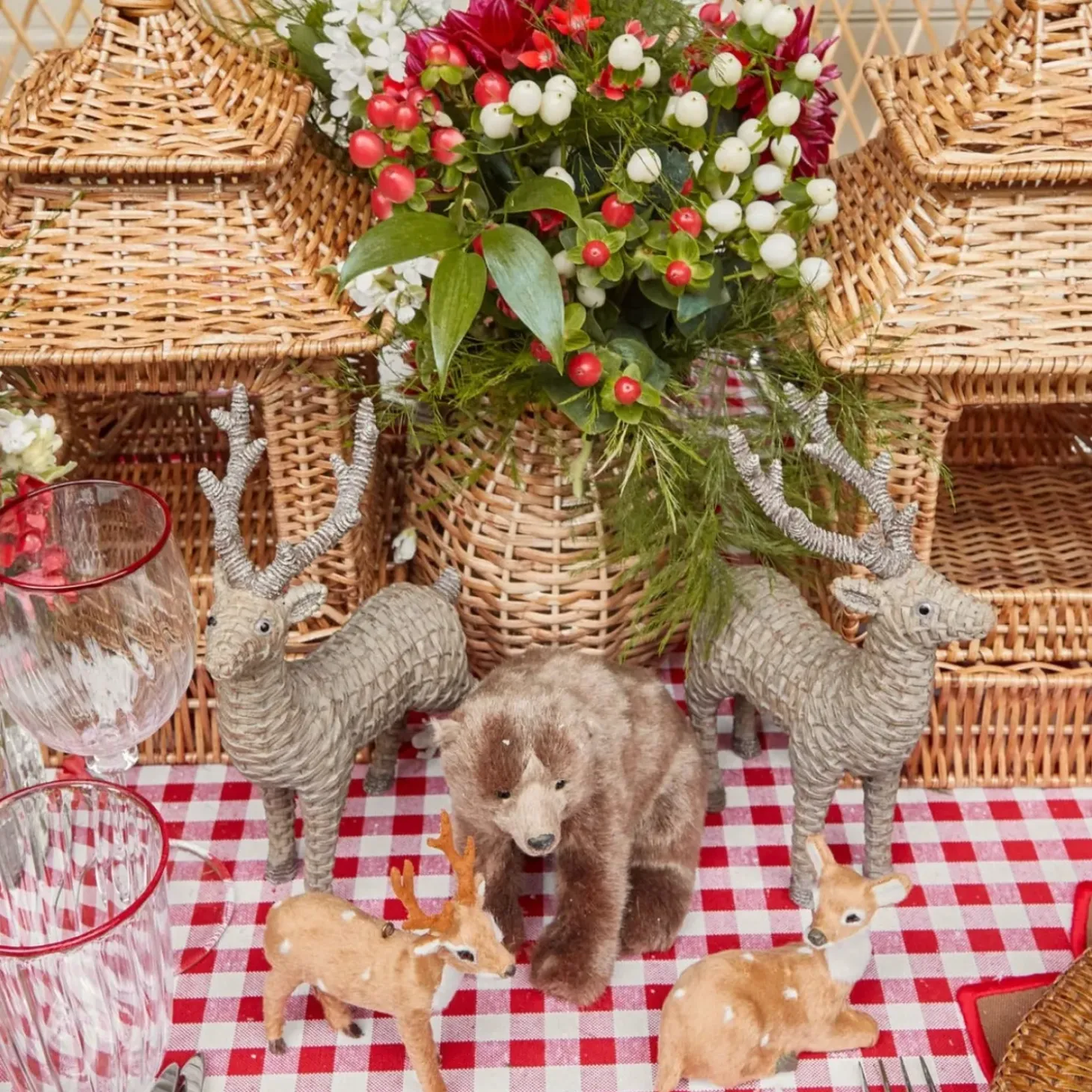 Mini Rattan Reindeer (Pair) - 20cm