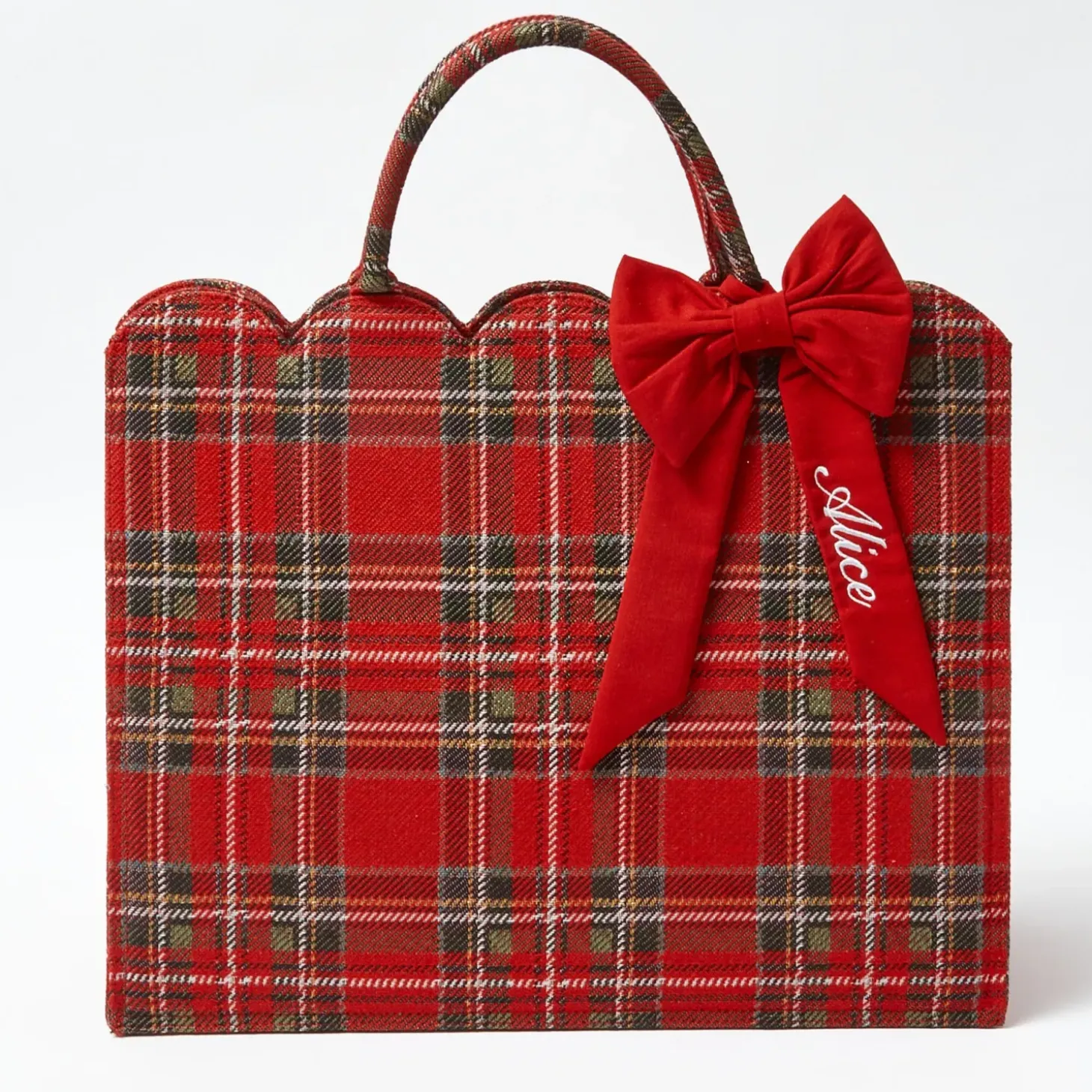 Mrs. Alice Tote Bag (Red Tartan) With Bow