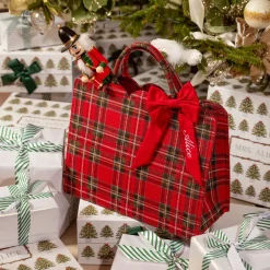 Mrs. Alice Tote Bag (Red Tartan) With Bow