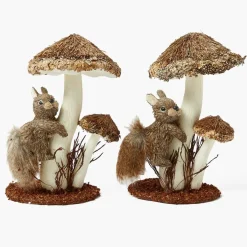 Natural Mushroom with Climbing Squirrel (Pair)