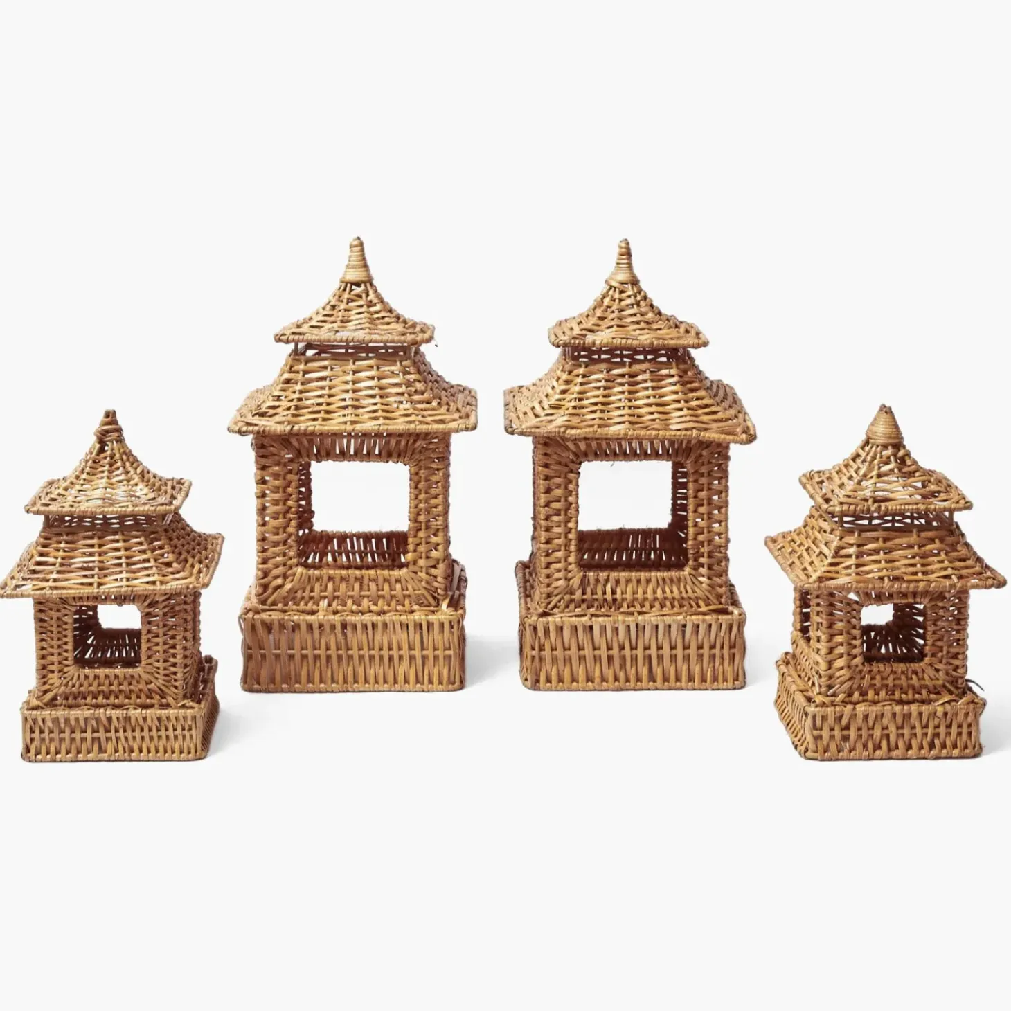 Natural Rattan Pagoda Lantern Set