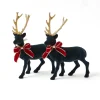 Navy Flocked Reindeers with Gold Trimmed Bows (Pair)