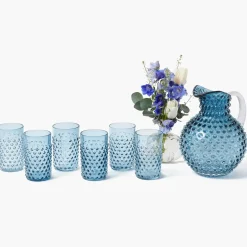 Navy Hobnail Glasses & Jug Set