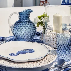 Navy Hobnail Glasses & Jug Set