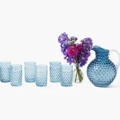 Navy Hobnail Glasses & Jug Set