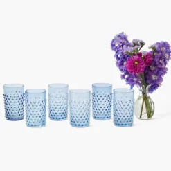 Navy Hobnail Glasses (Set of 6)