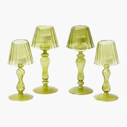 Olive Glass Lantern Tea Light Holder Set