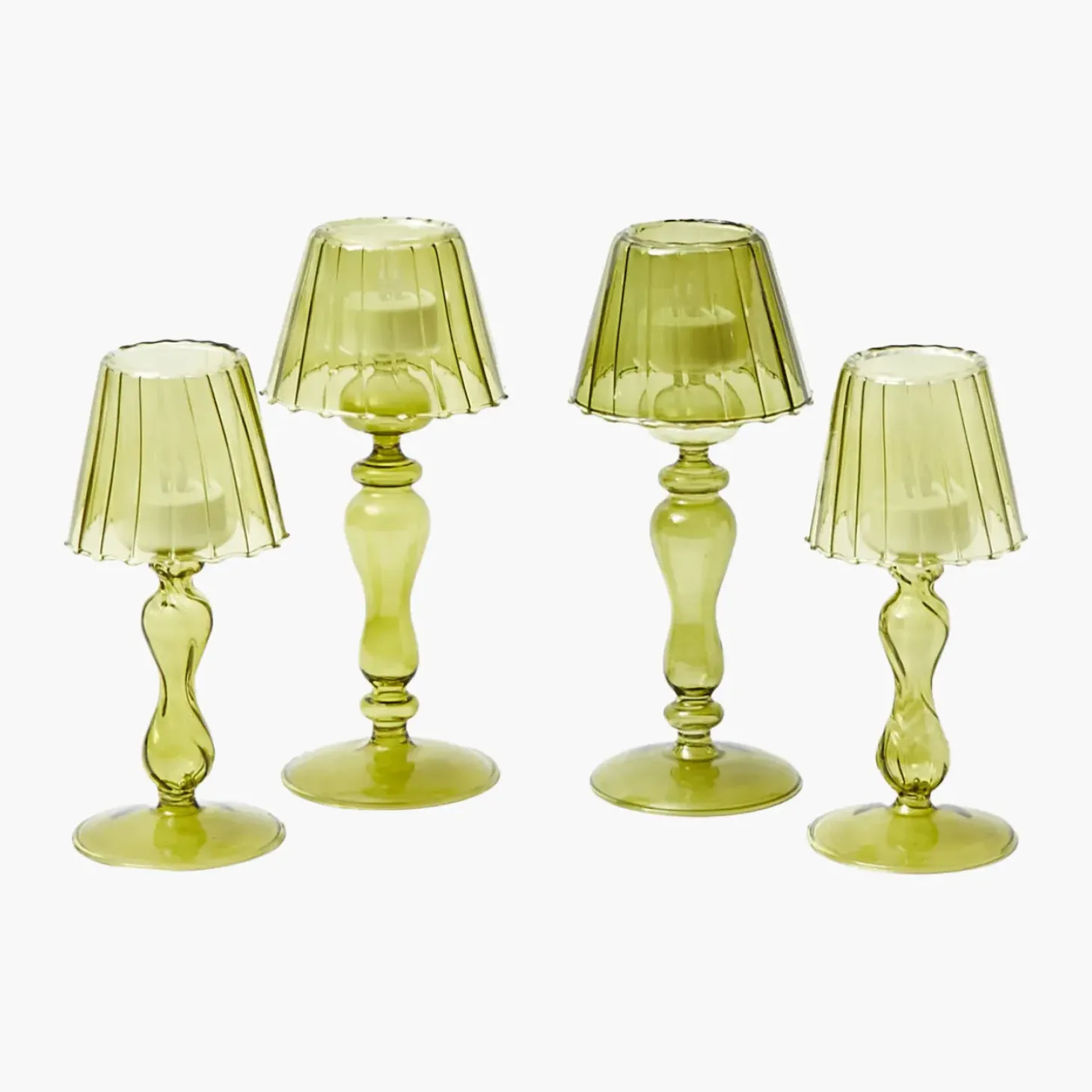 Olive Glass Lantern Tea Light Holder Set