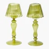 Olive Glass Lantern Tea Light Holder (Pair) - 24 cm