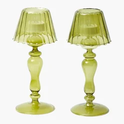 Olive Glass Lantern Tea Light Holder (Pair) - 24 cm