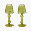 Olive Glass Lantern Tea Light Holder (Pair) - 18 cm