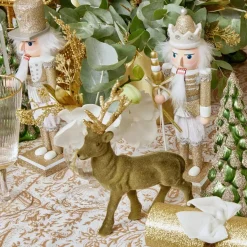 Olive Green Flocked Reindeer Family