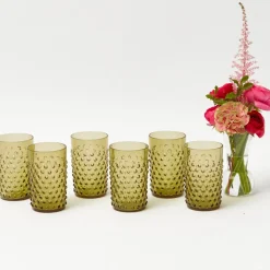 Olive Green Hobnail Glasses (Set of 6)
