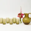 Olive Green Hobnail Jug & Glasses (Set of 6)