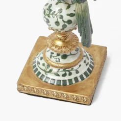 Olive Parrot Lamp with Blue Ikat Shade (30cm)