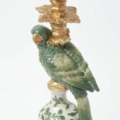 Olive Parrot Lamp with Blue Ikat Shade (30cm)