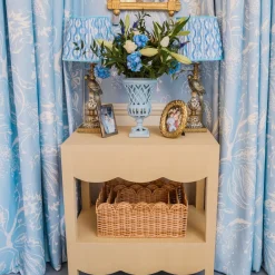 Olive Parrot Lamp with Blue Ikat Shade (30cm)