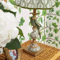 Olive Parrot Lamp with Olive Ikat Shade (30cm)