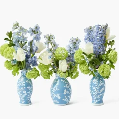 Pale Blue Hand Painted Tole Bud Vases (Set of 3)