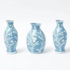 Pale Blue Hand Painted Tole Bud Vases (Set of 3)
