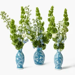 Pale Blue Hand Painted Tole Bud Vases (Set of 3)