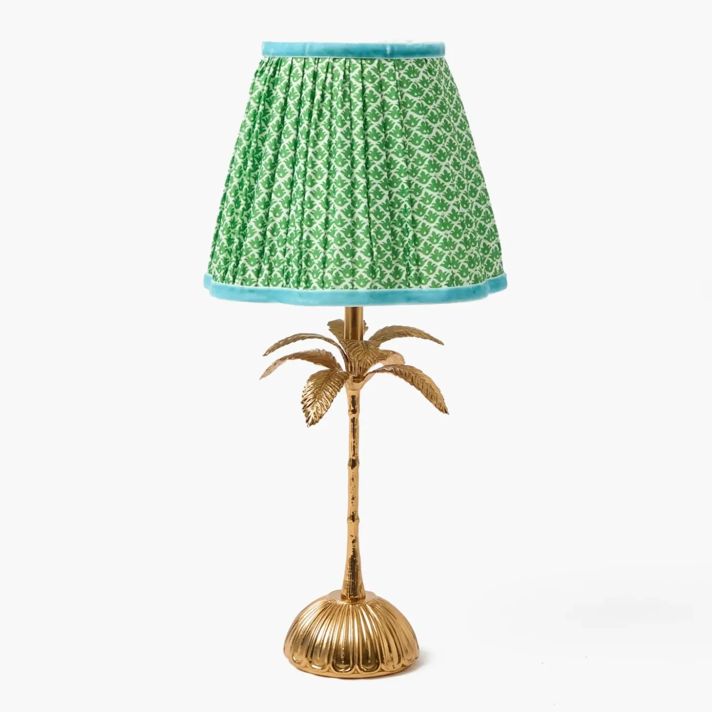 Palm Tree Rechargeable Lamp with Green & Blue Lotus Shade (18cm)