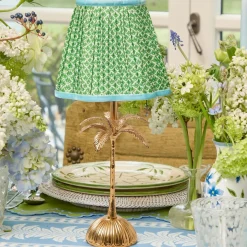 Palm Tree Rechargeable Lamp with Green & Blue Lotus Shade (18cm)