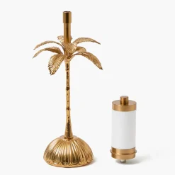 Palm Tree Rechargeable Lamp with Green & Blue Lotus Shade (18cm)