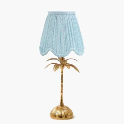 Palm Tree Rechargeable Lamp with Soft Blue Lotus Shade (14cm)