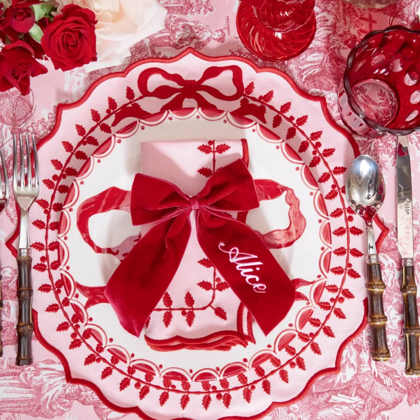 Personalisable Berry Red Velvet Bow