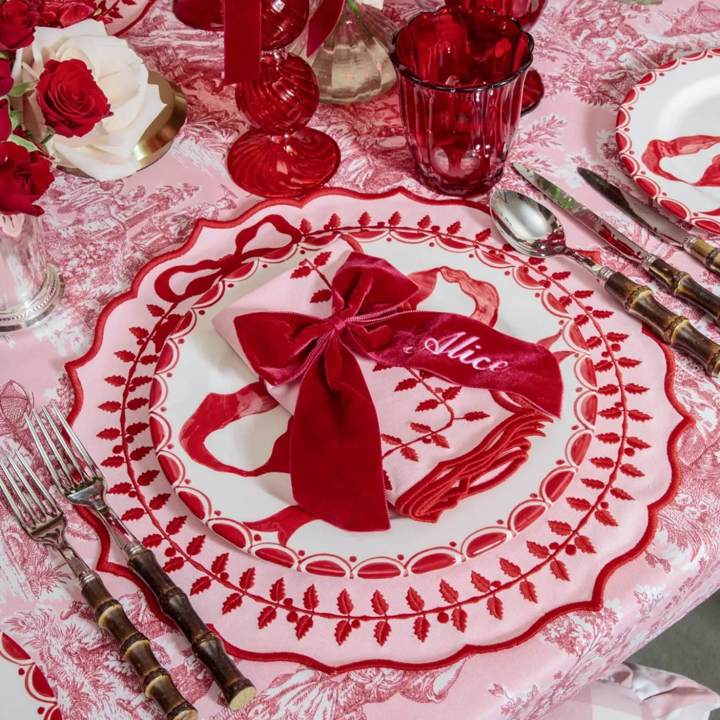 Personalisable Berry Red Velvet Bow