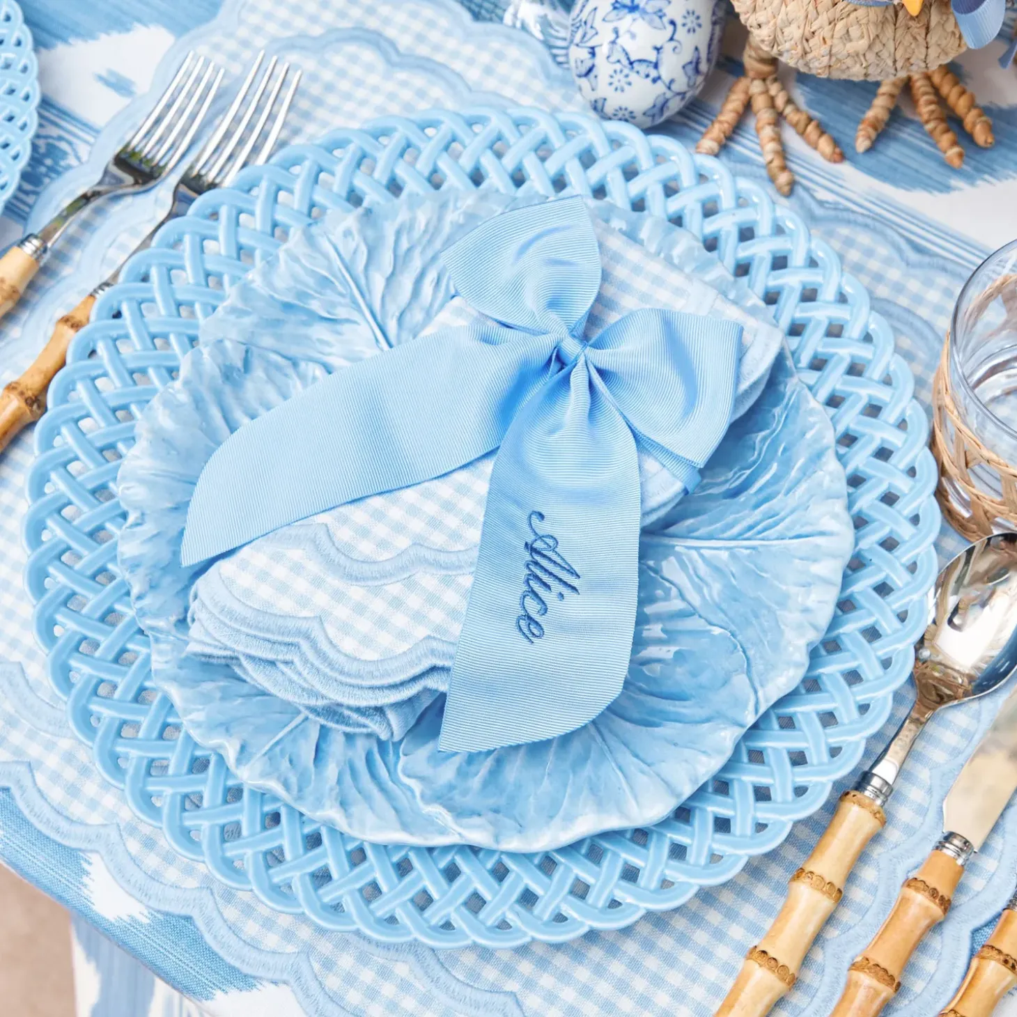 Personalisable Blue Grosgrain Bow