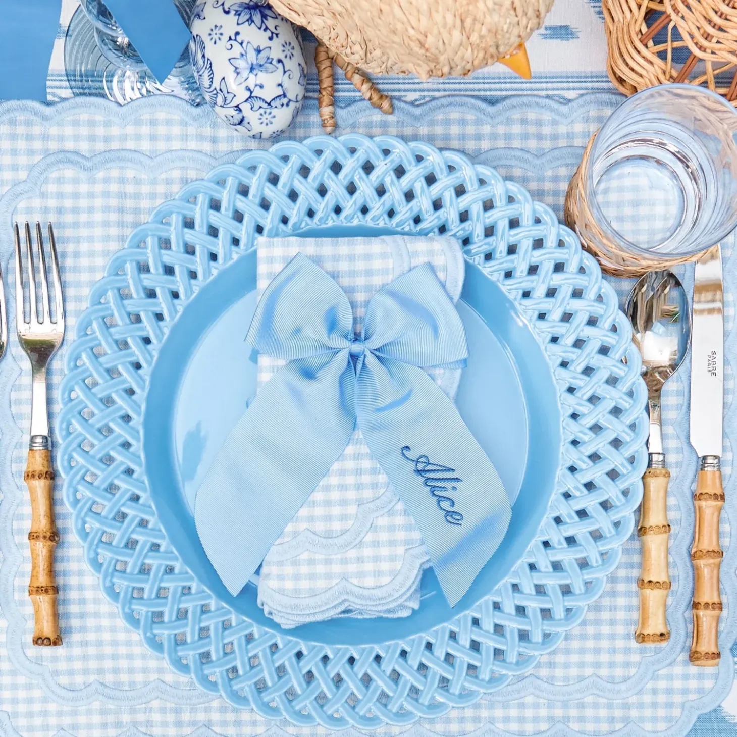 Personalisable Blue Grosgrain Bow