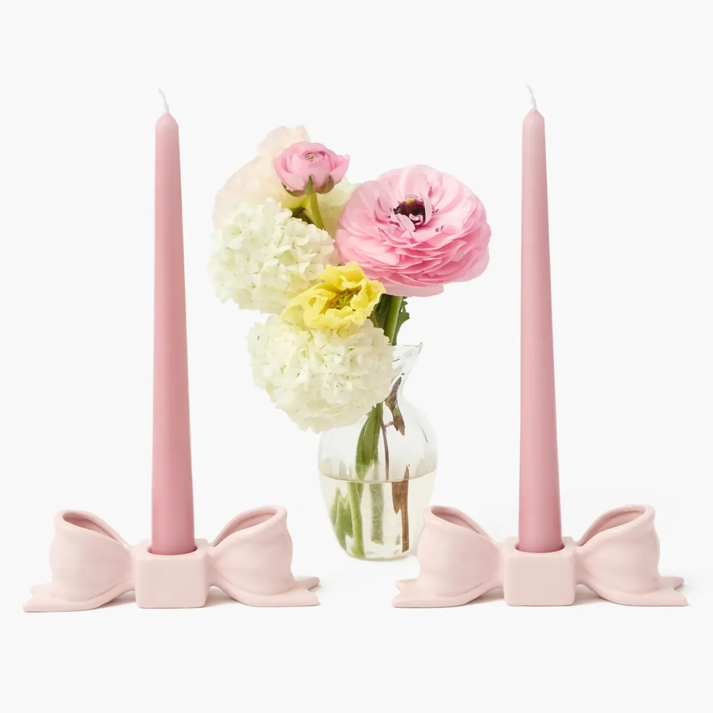Petal Pink Ceramic Bow Candle Holder (Pair)