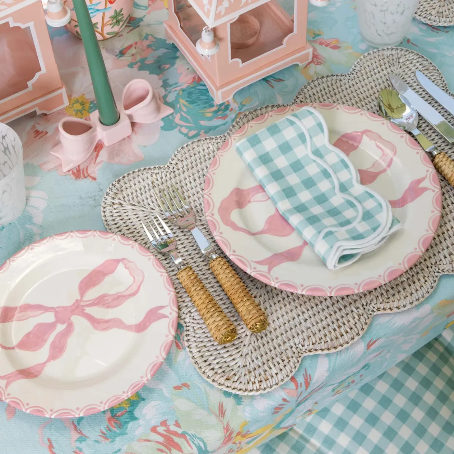 Petal Pink Ceramic Bow Candle Holder (Pair)