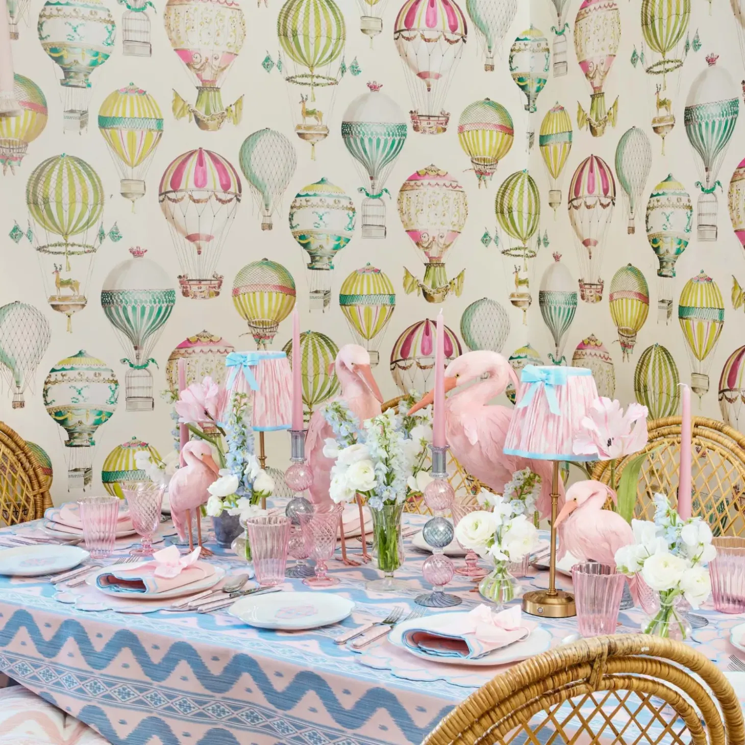 Pink & Blue Ikat Bow Lampshade (18cm)