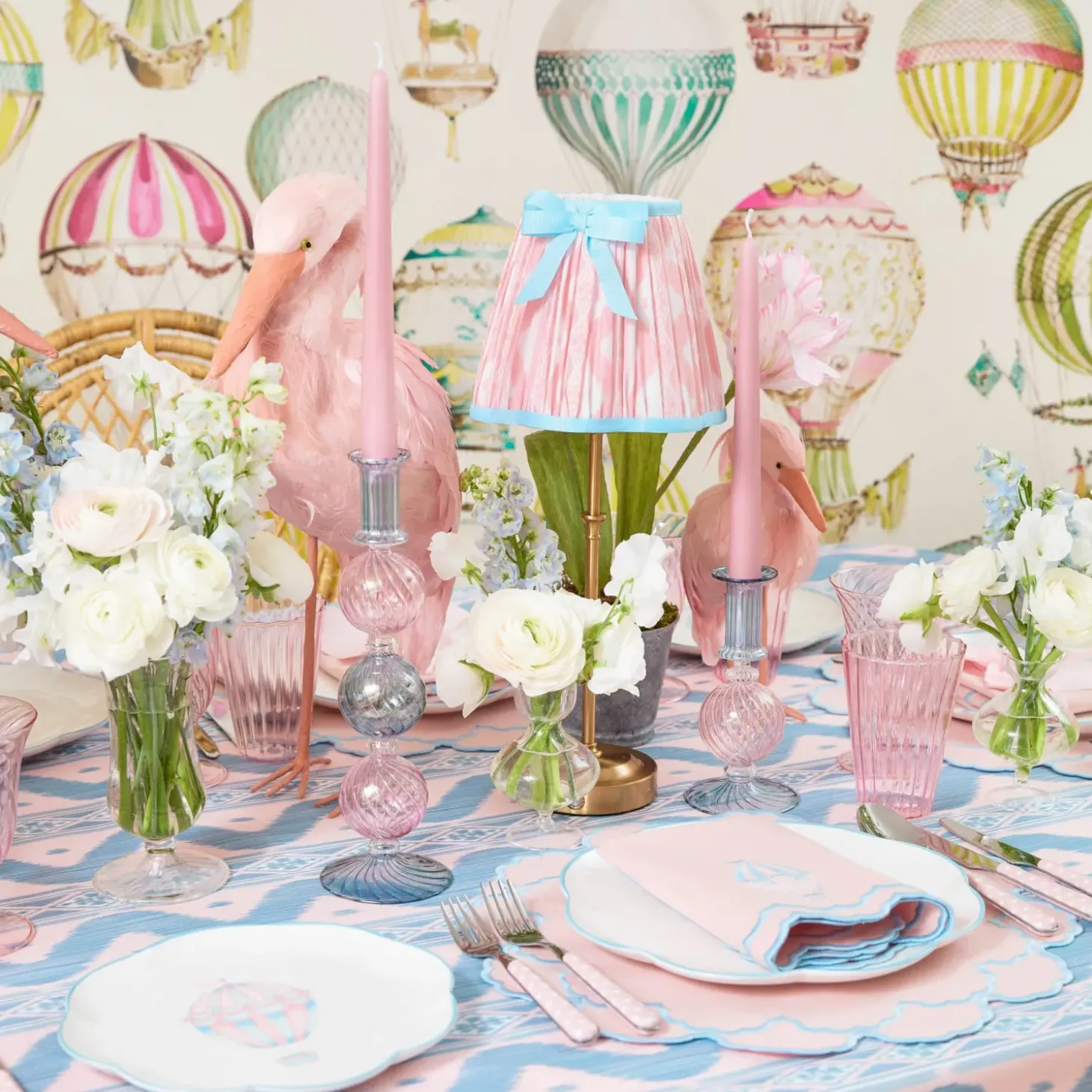 Pink & Blue Ikat Bow Lampshade (18cm)