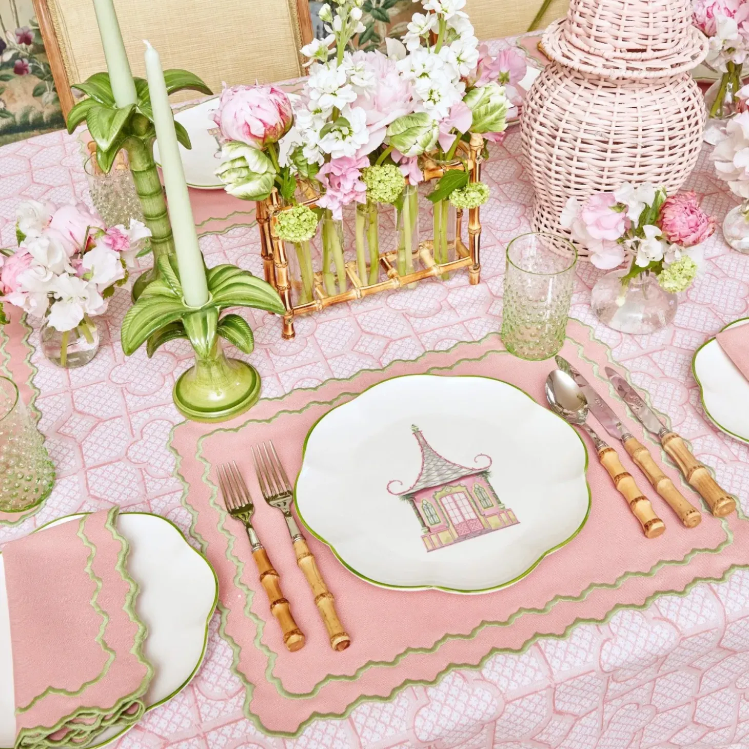 Pink & Green Pagoda Dinner Plate