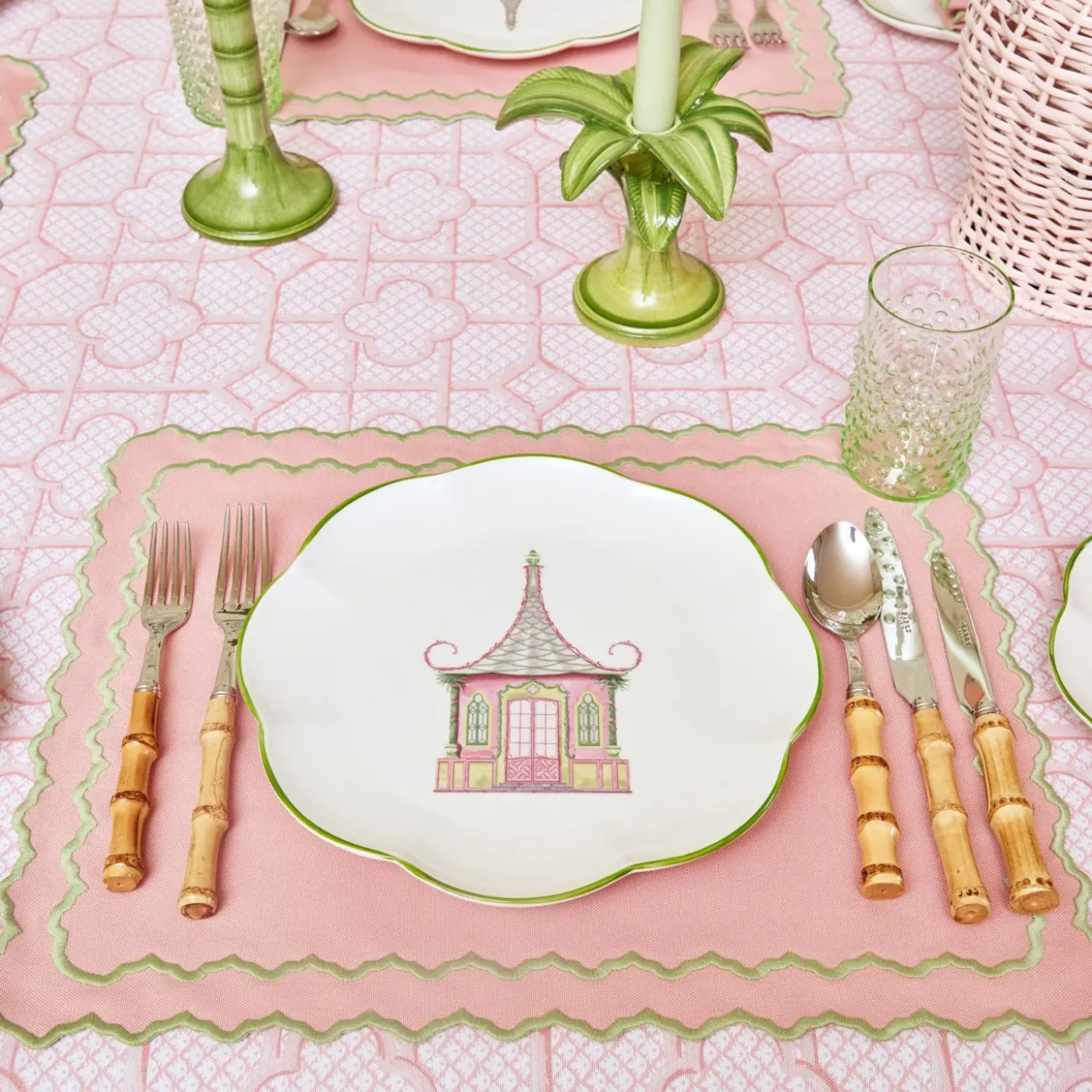 Pink & Green Pagoda Dinner Plate