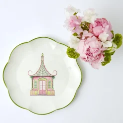 Pink & Green Pagoda Dinner Plate