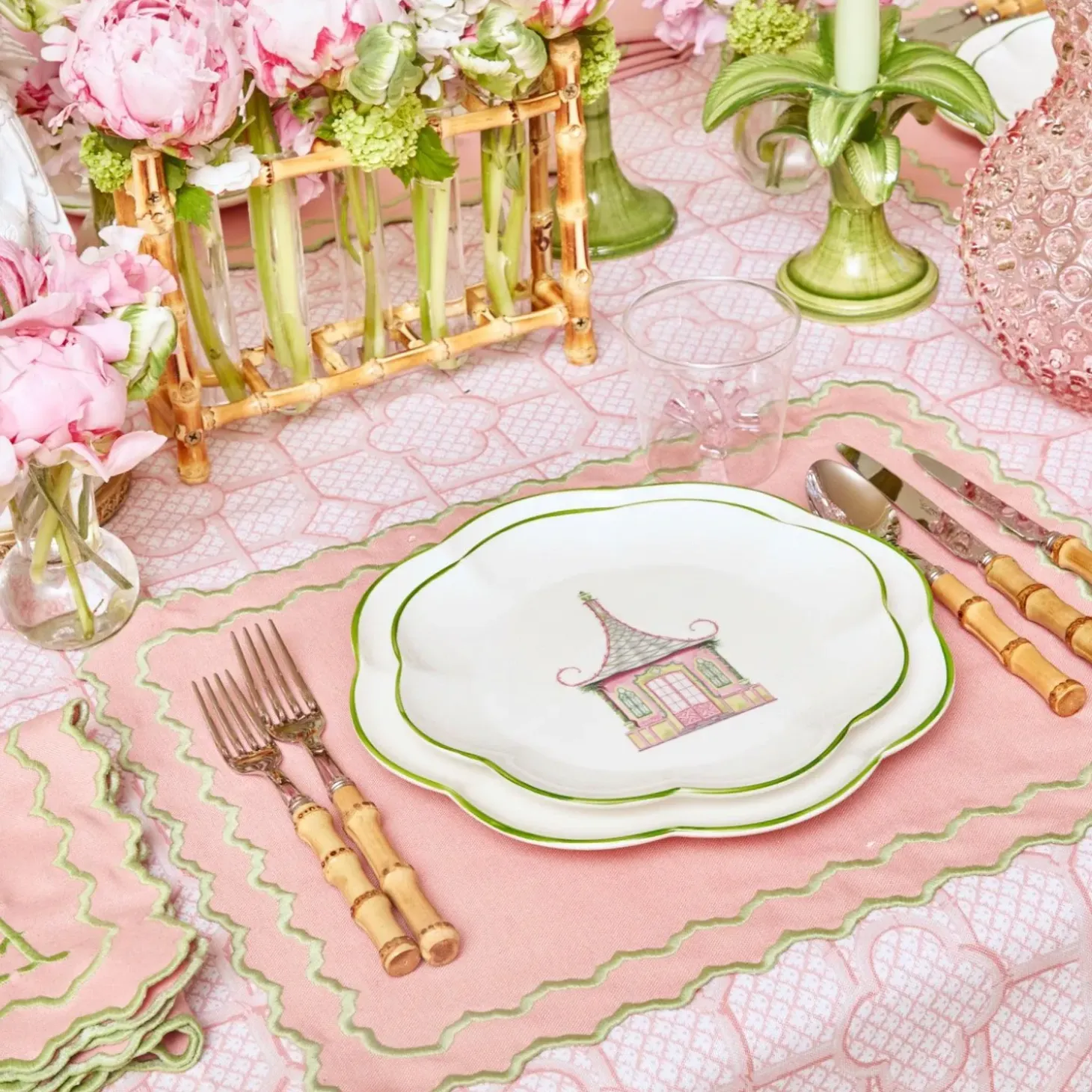 Pink & Green Pagoda Dinner Plate