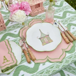 Pink & Green Pagoda Dinner Plate