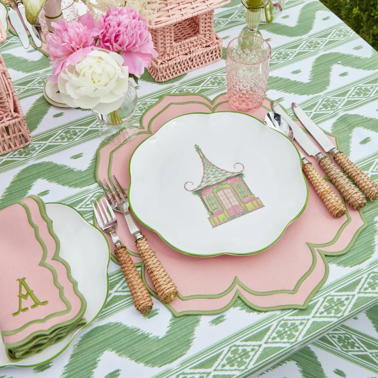 Pink & Green Pagoda Dinner Plate
