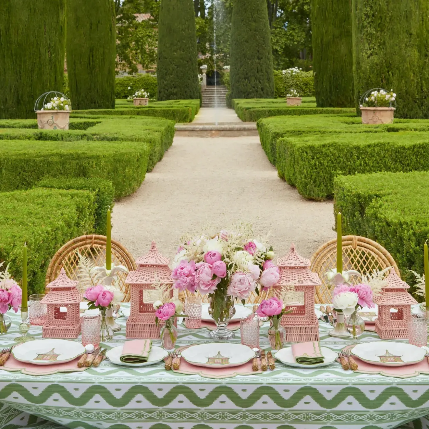 Pink & Green Pagoda Dinner Plate