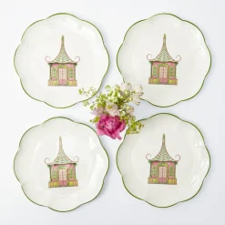Pink & Green Pagoda Dinner Plates (Set of 4)