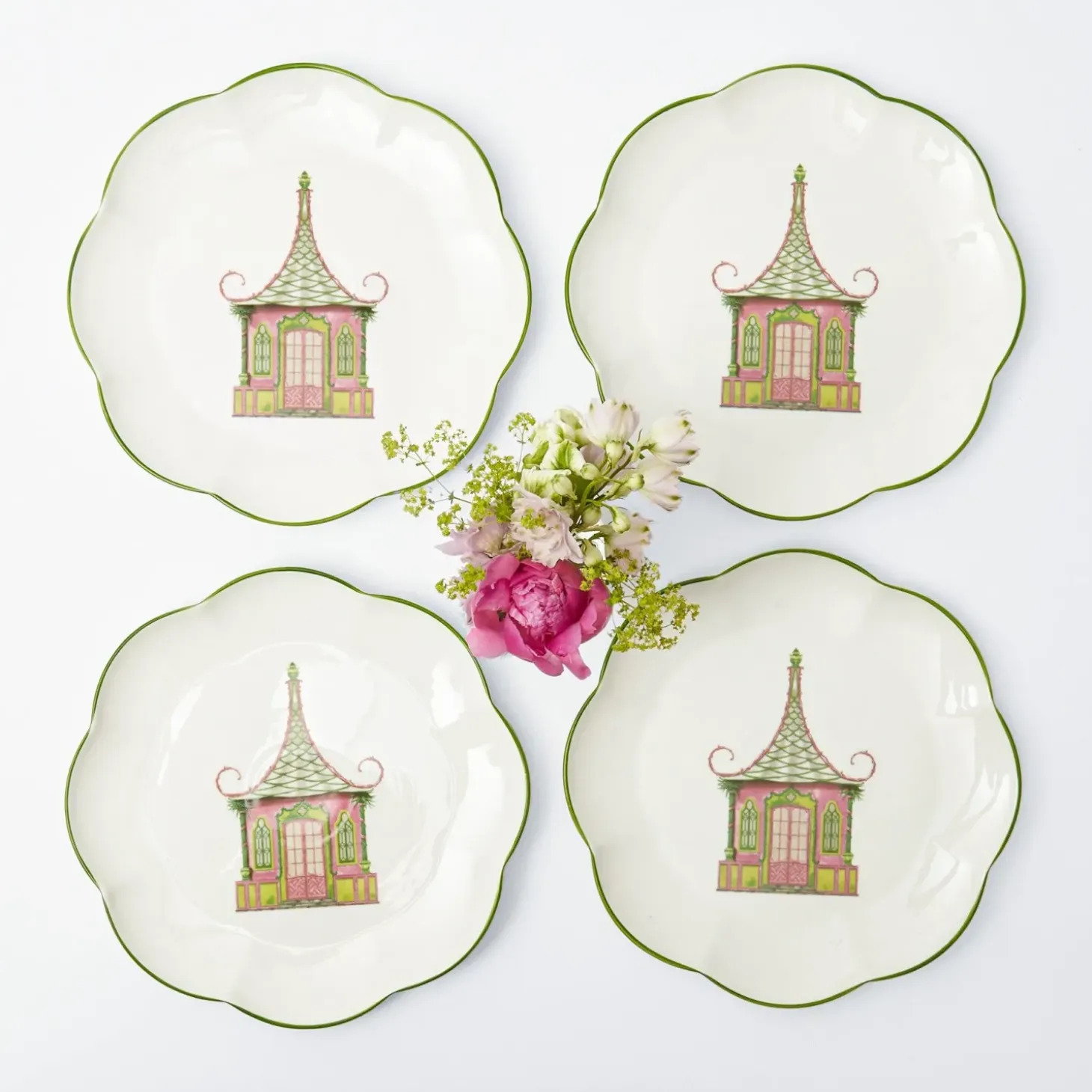 Pink & Green Pagoda Dinner Plates (Set of 4)