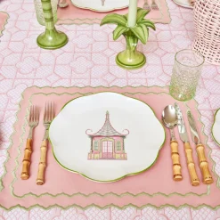 Pink & Green Pagoda Dinner Plates (Set of 4)