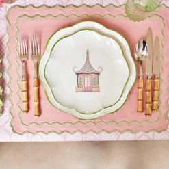 Pink & Green Pagoda Dinner Plates (Set of 4)