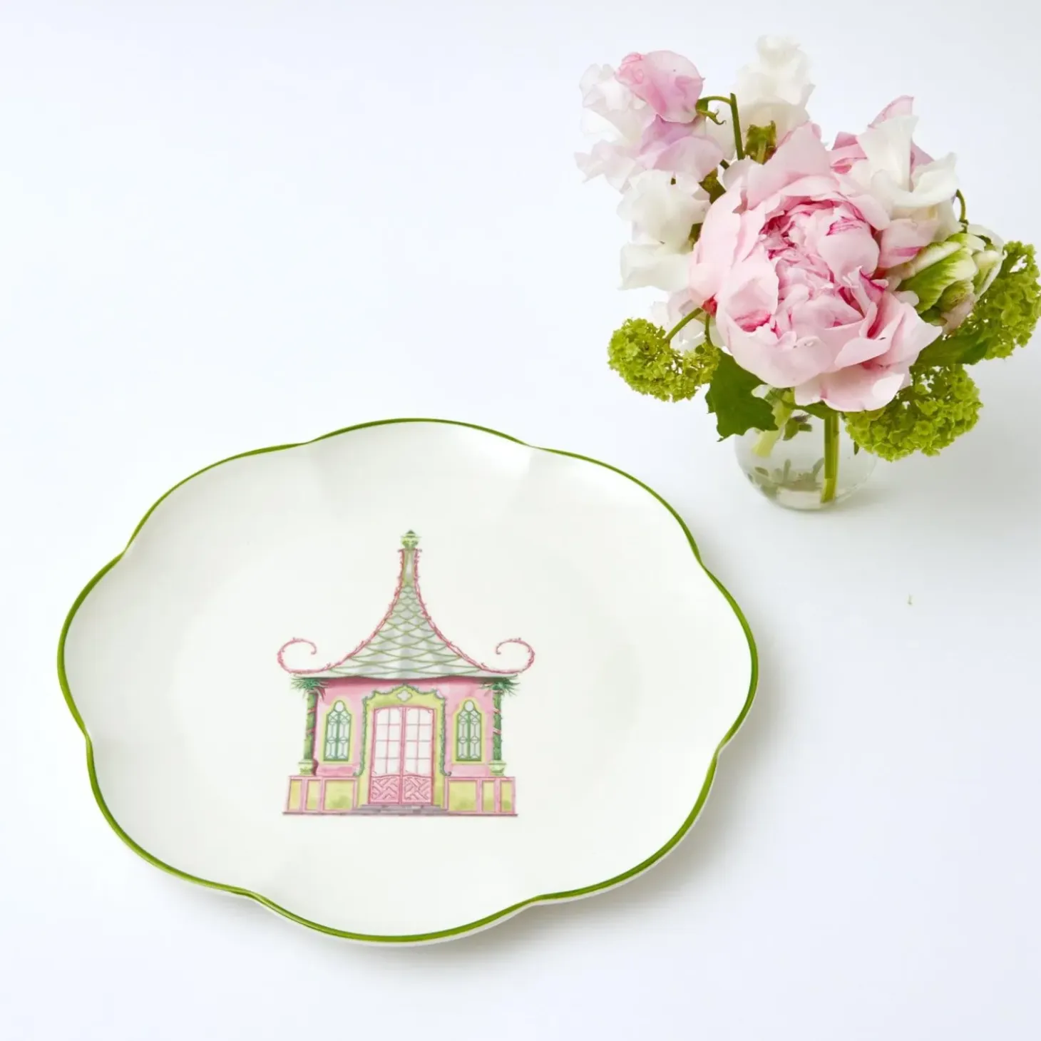 Pink & Green Pagoda Dinner Plates (Set of 4)